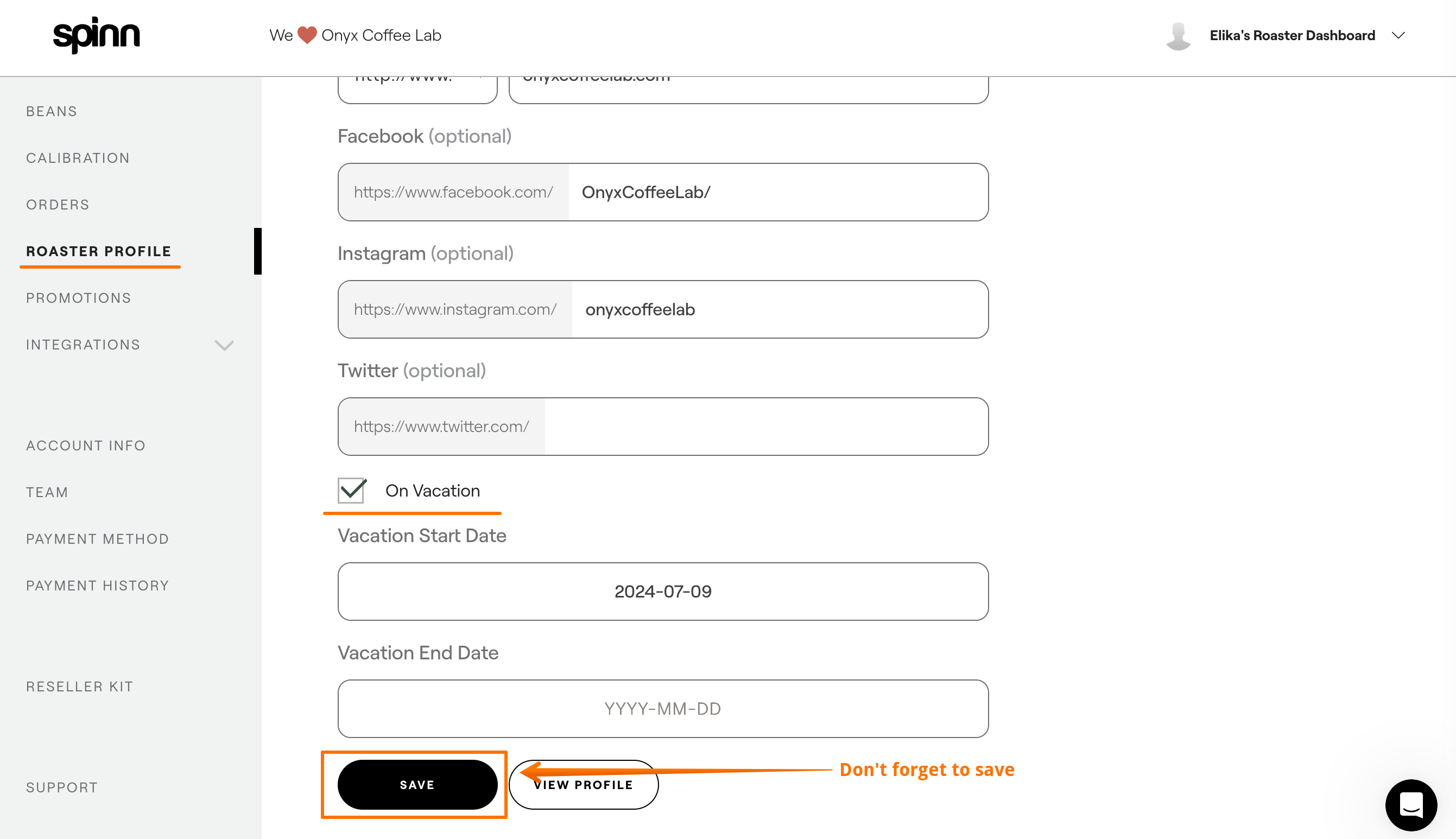 How to set roaster on vacation status